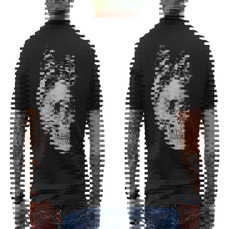 Skull Coquette Bow Halloween Black And White Checkered Bow Men's T-shirt Back Print
