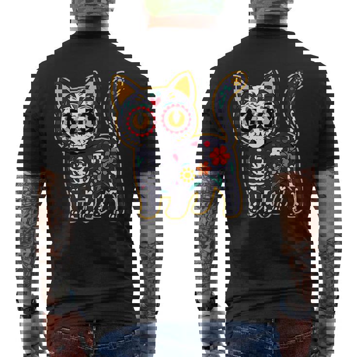 Sugar Skull Cat Halloween Dia De Los Muertos Day Of Dead Men's T-shirt Back Print