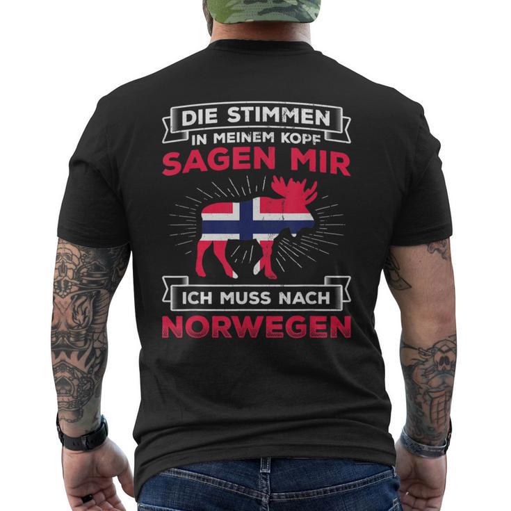 Voices Sagen Ich Muss Nach Norway Elk Flag Norway T-Shirt mit Rückendruck