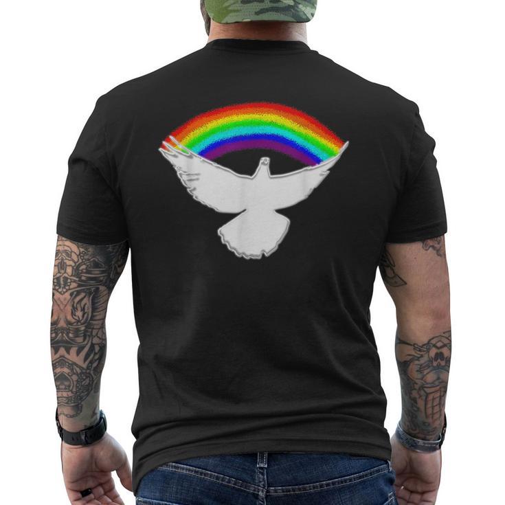 Weiße Friedenstaube Mit Regenbogen T-Shirt mit Rückendruck