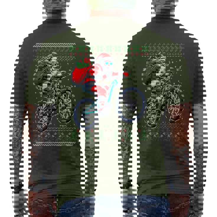 Christmas Santa Mountain Bike Rider Ugly Christmas Sweater Men's T-shirt Back Print