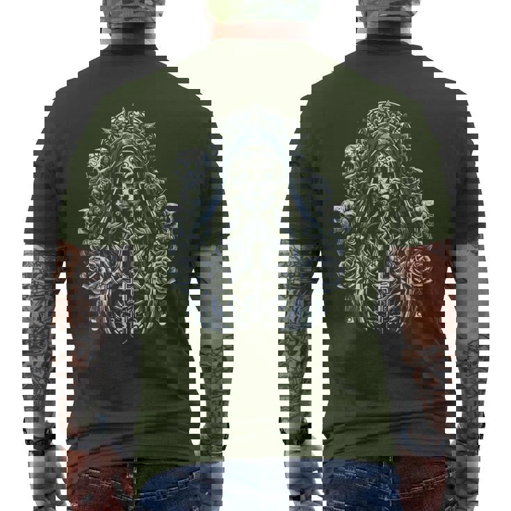 Santa Muerte Tristo Mietitore T-shirt da uomo con stampa posteriore