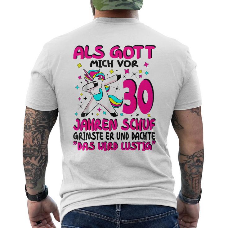 Als Gott Mich 30 Jahren Schuf Grinste Er Dachte Das Wird German Langu Gray T-Shirt mit Rückendruck