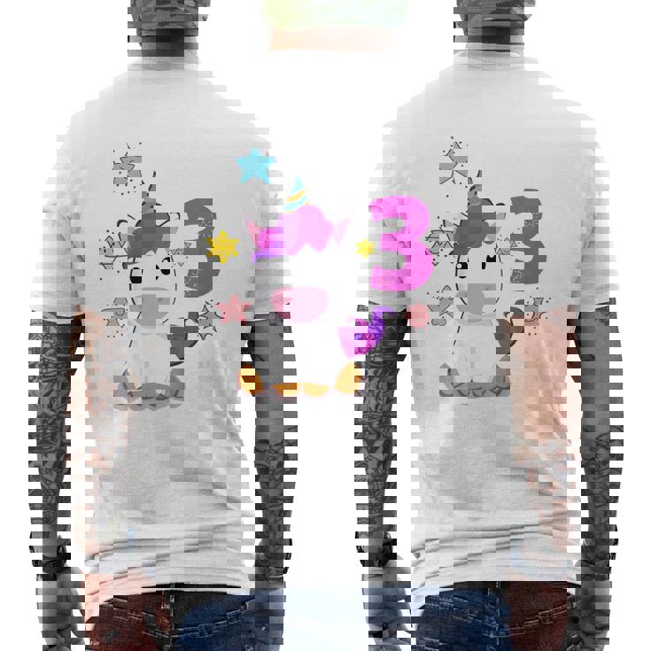 Bambino Compleanno 3 Anni Bimba 3 Anni Compleanno Unicorno T-shirt da uomo con stampa posteriore