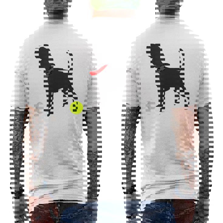 Beagle Puppy Dog Silhouette Plays Fetch Yellow Tennis Ball Men's Back Print T-Shirt