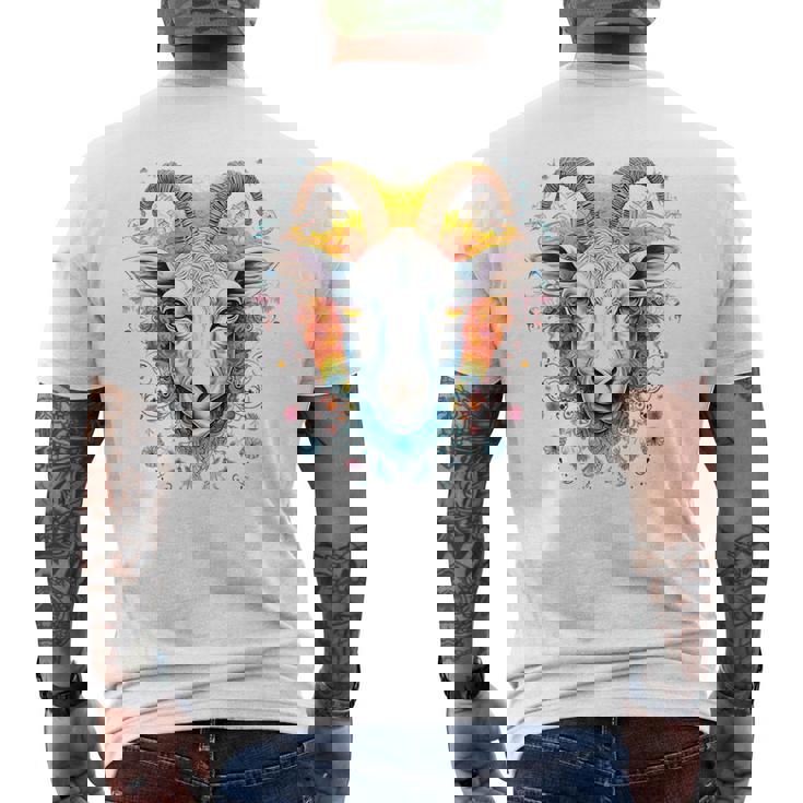 Capra Animale Colorato Motivo Astratto Fiori Capra T-shirt da uomo con stampa posteriore