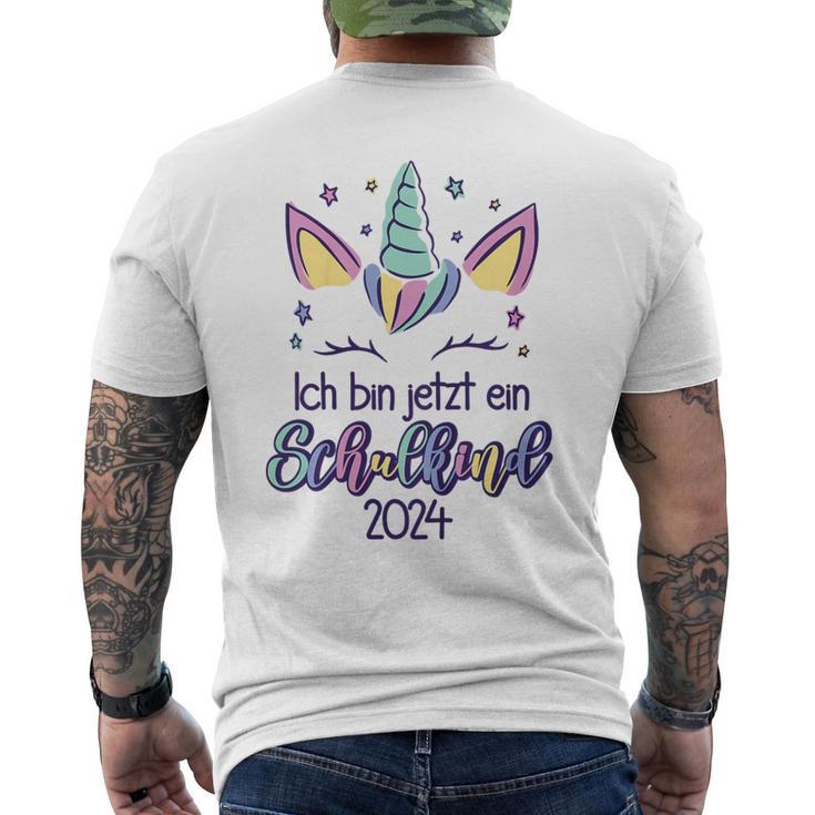 Children's Hurra Ich Bin Jetzt Ein Schulkind 2024 Unicorn First Day At School T-Shirt mit Rückendruck