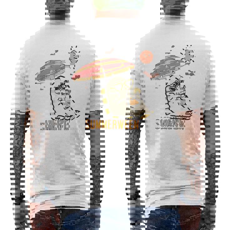 Cute Ghost Spooky Beach Summer Vacation Halloween Summerween Men's T-shirt Back Print