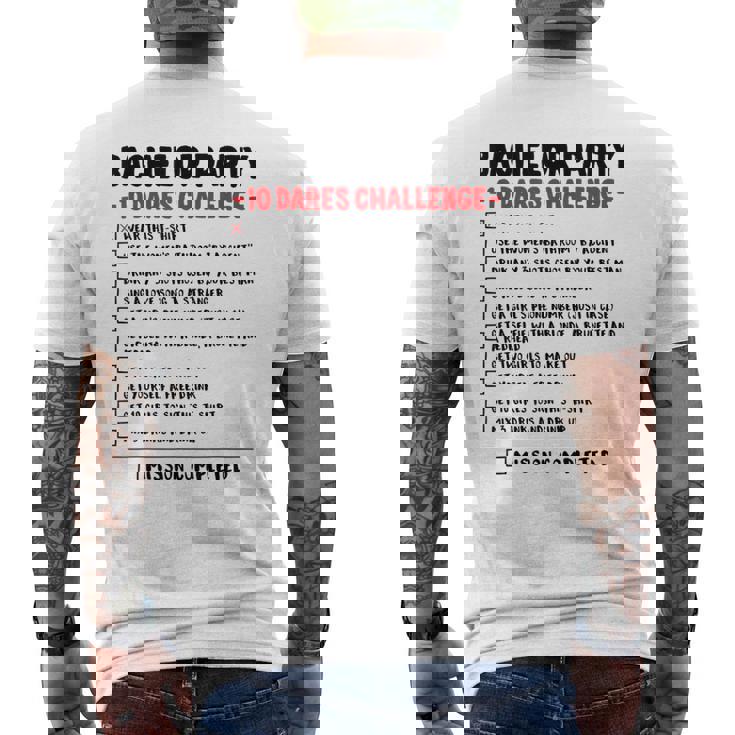 Divertente Addio Al Celibato Checklist Sposo Gioco T-shirt da uomo con stampa posteriore