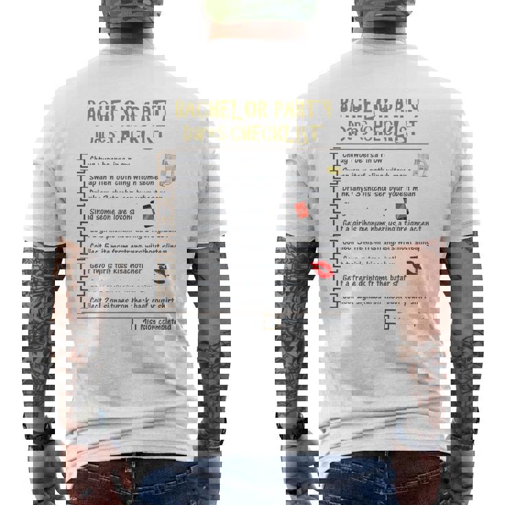 Elenco Di Controllo Per Feste Di Addio Al Celibato Giochi Di Addio Al Celibato T-shirt da uomo con stampa posteriore