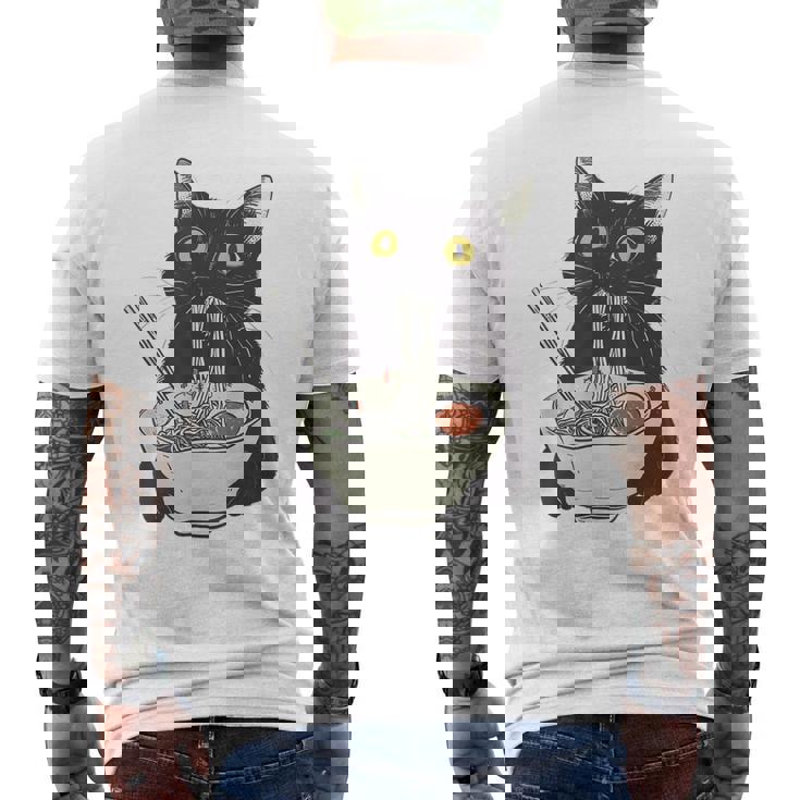 Cat Eating Ramen Vintage Japanese Noodles Men's T-shirt Back Print