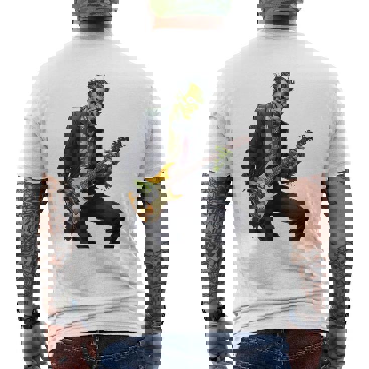 Halloween Cool Monster Playing Electric Guitar Men's T-shirt Back Print