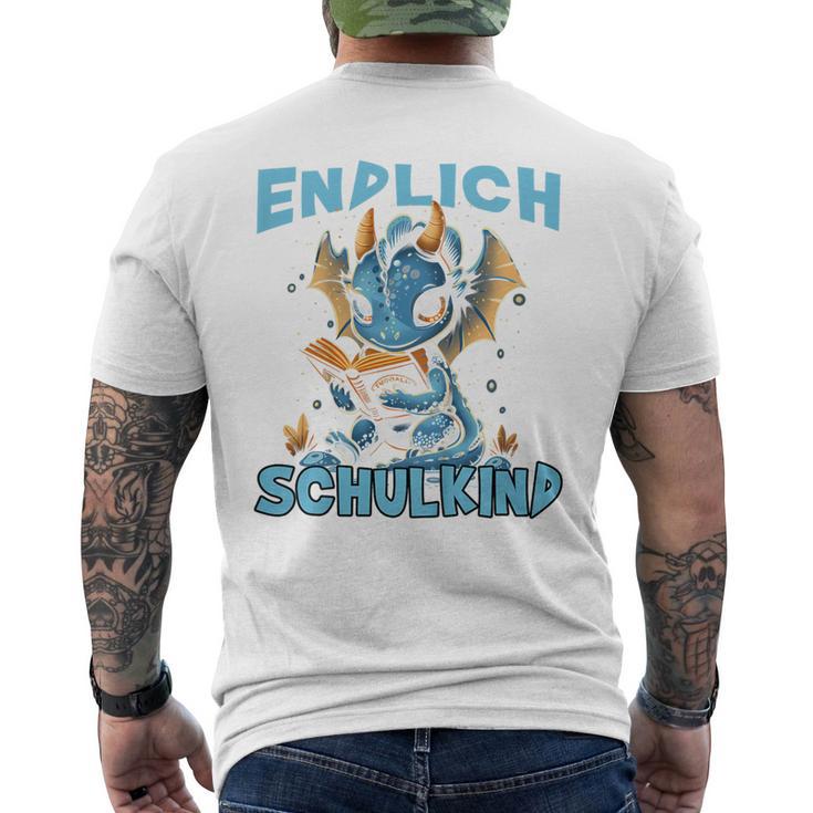 Kinder Endlich Schulkind Drache Buch Lesen 2024 Einschulung Drachen T-Shirt mit Rückendruck