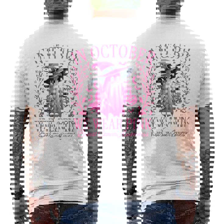 In October We Wear Pink Breast Cancer Awareness Halloween Men's T-shirt Back Print