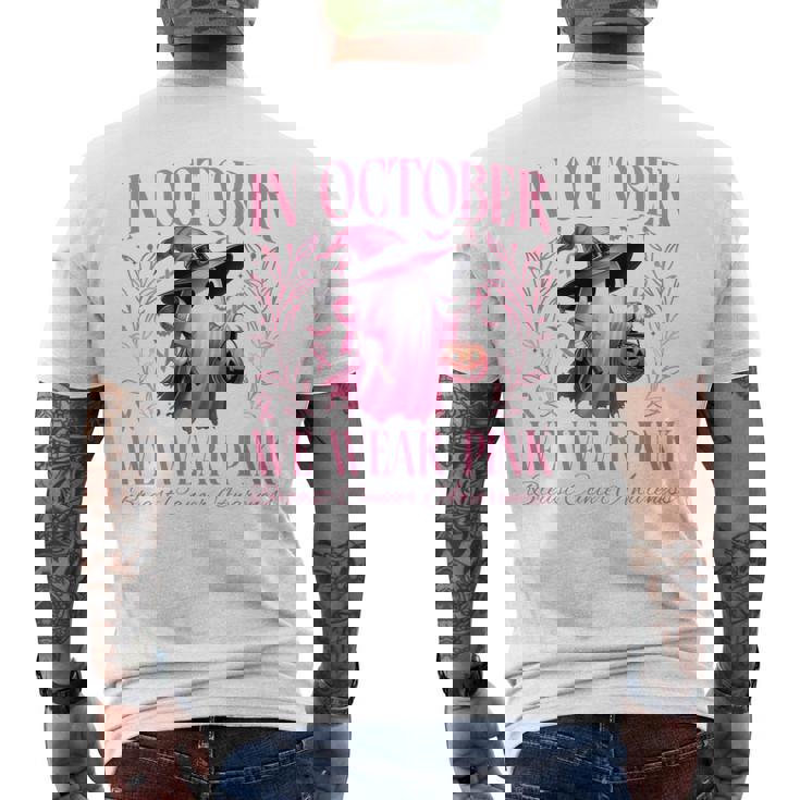 In October We Wear Pink Witch Ghost Pumpkin Breast Cancer Men's T-shirt Back Print