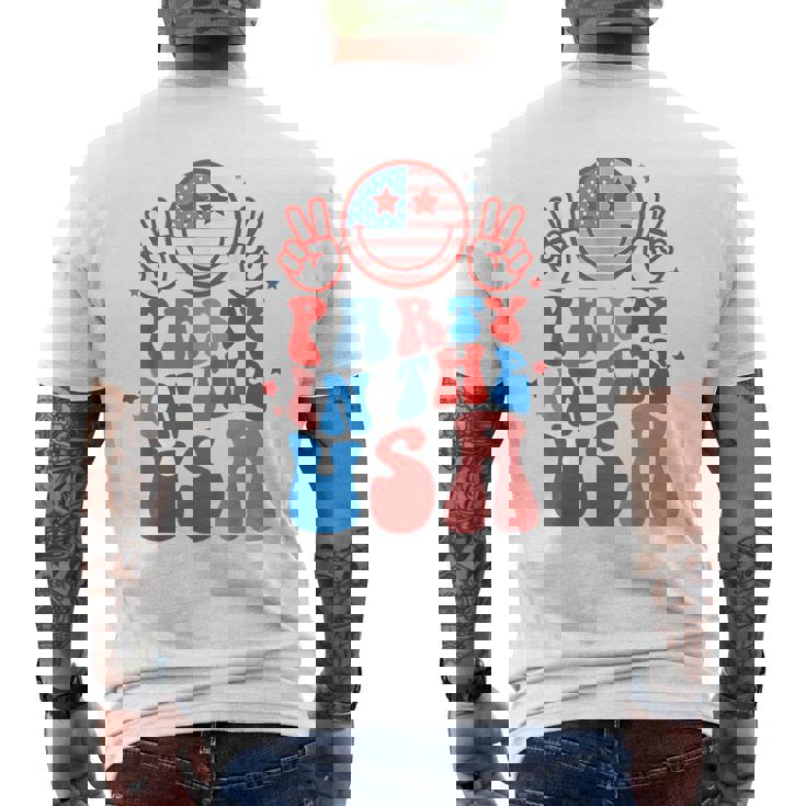 Party In The Usa Happy Face Smile American Flag 4Th Of July Men's T-shirt Back Print