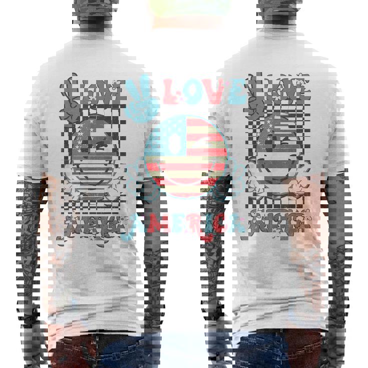 Peace Love America Smile Face Us Flag Fourth 4Th Of July Men's T-shirt Back Print
