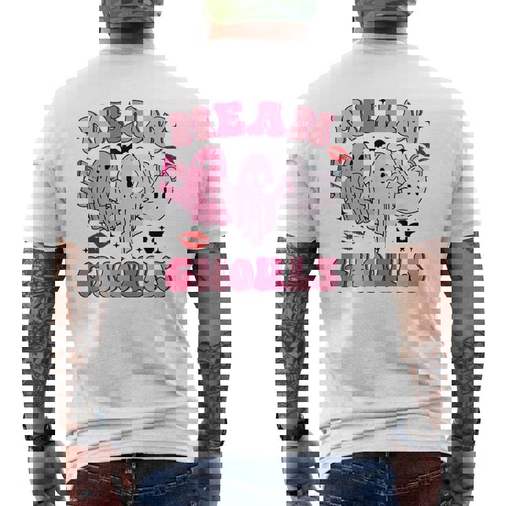 Retro Pink Mean Ghouls Halloween Ghost Let's Go Ghouls Cute Men's T-shirt Back Print