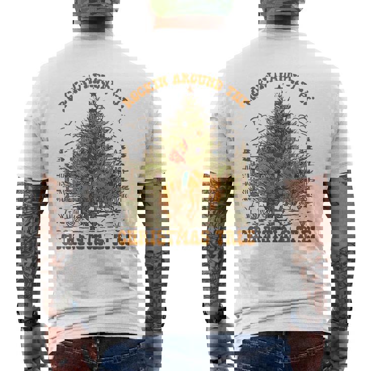 Retro Rockin Around The Christmas Tree Bronco Cowboy Rodeo Men's Back Print T-Shirt
