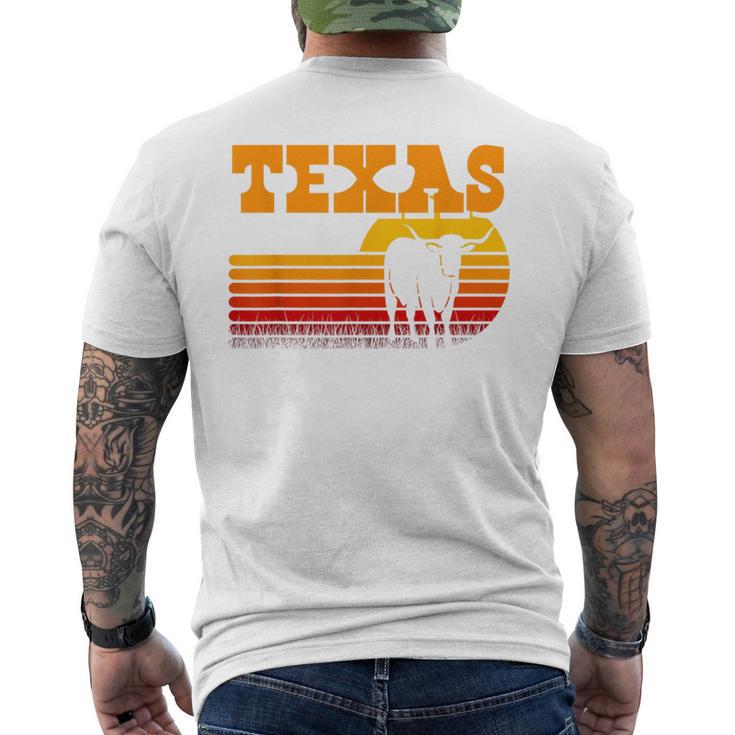 Texas Longhorn For Menintage Retro Sunset Texas Blue T-Shirt mit Rückendruck