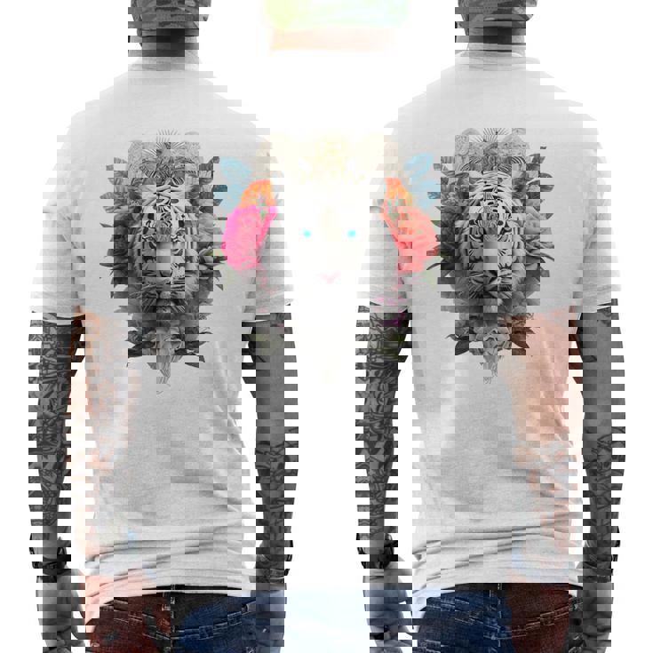 Tigre Flores Ojos Azules Animal Print Arte Tigre Camiseta Hombre Estampado Espalda