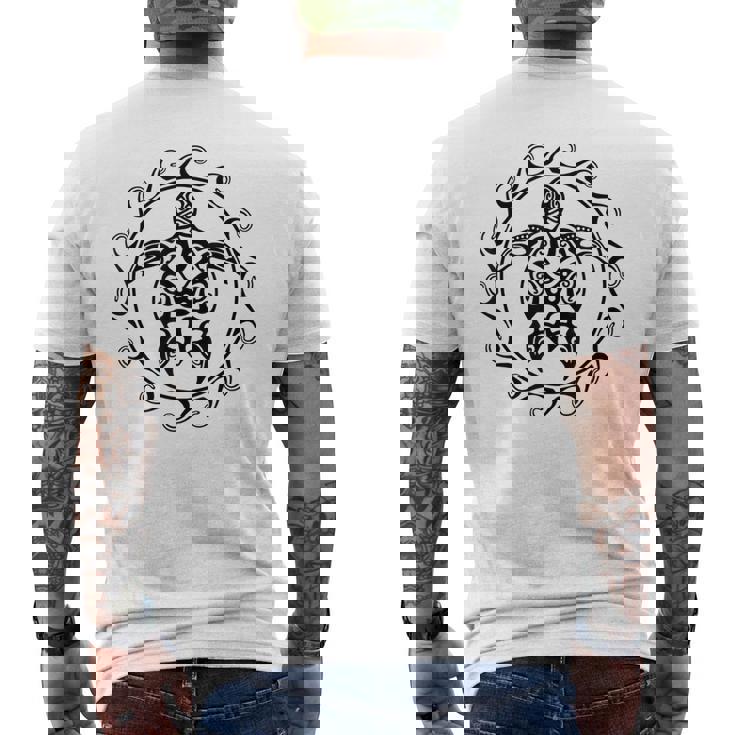 Tortuga Marina De Sol Maorí Polinesia Tribal Camiseta Hombre Estampado Espalda