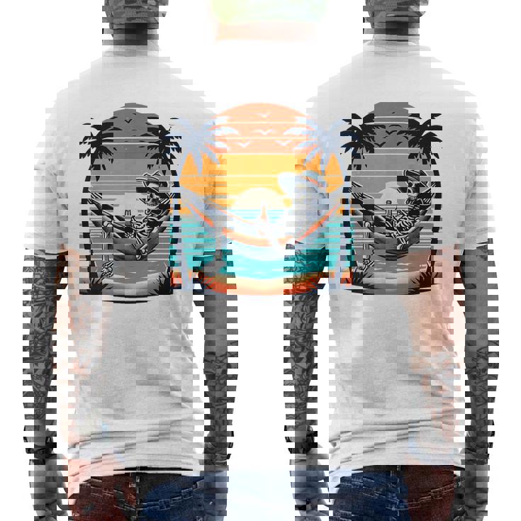 Tropical Beach Vacation Skeleton Summer Drinking Skeleton Men's T-shirt Back Print