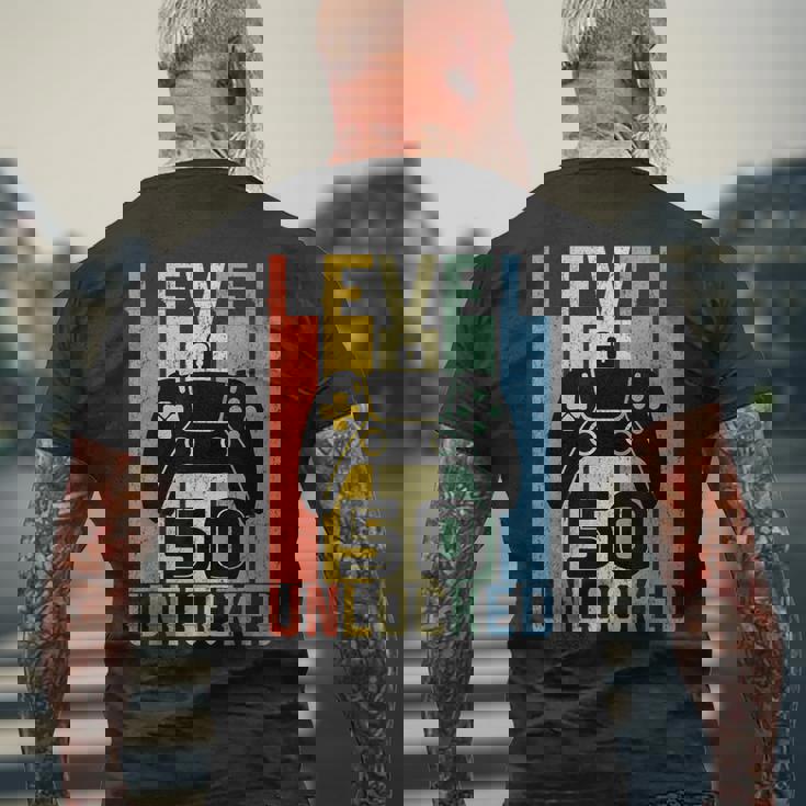 Anni 50 Compleanno Regaloideogiochi Level 50 Unlocked T-shirt da uomo con stampa posteriore Regalos para ancianos