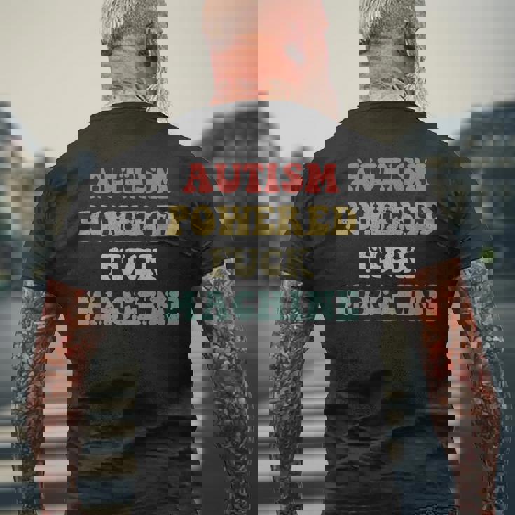 Autismo Powered Fuck Machine Divertente Autismo Citazione Rizz'em T-shirt da uomo con stampa posteriore Regalos para ancianos
