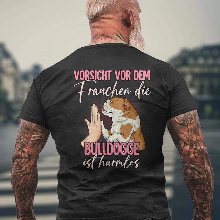 Beware Of The Frauchen Bulldog T-Shirt mit Rückendruck Geschenke für alte Männer