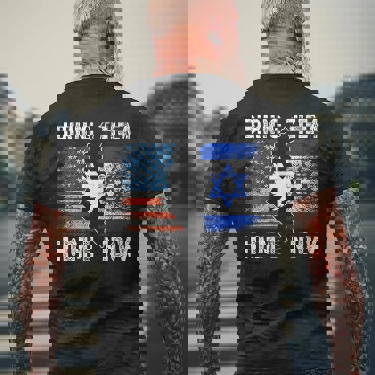 Bring Them Home Now Stand With Israel Israel America Flag Men's T-shirt Back Print Gifts for Old Men