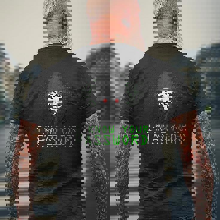 Conosco La Tua Password Anonymous Mask Pro Hacker T-shirt da uomo con stampa posteriore Regalos para ancianos