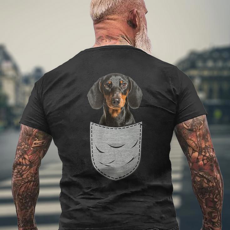 Dachshund Teckel Dachshund Chest Pocket Dog Owner T-Shirt mit Rückendruck Geschenke für alte Männer