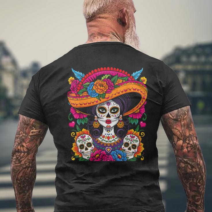 De Los Muertos La Catrina Sugar Skull T-Shirt mit Rückendruck Geschenke für alte Männer