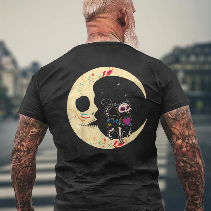 Dia De Los Muertos Cat & Moon Sugar Skull T-Shirt mit Rückendruck Geschenke für alte Männer