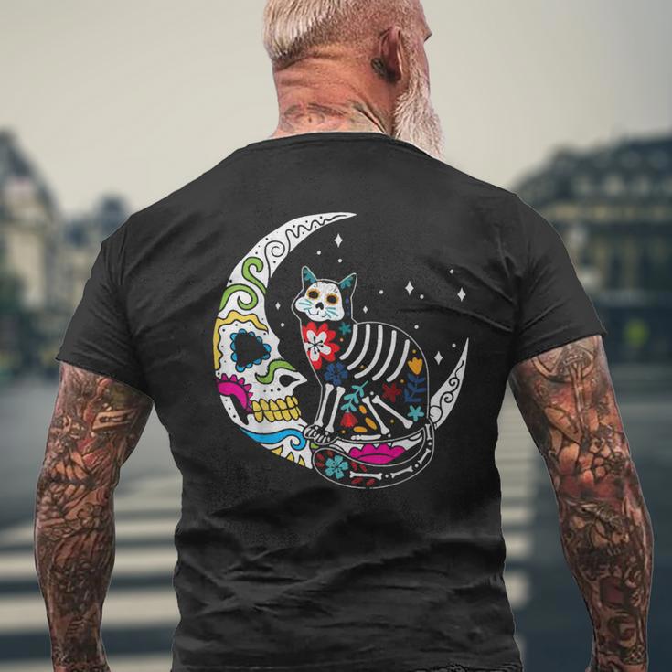 Dia De Los Muertos Cat Moon T-Shirt mit Rückendruck Geschenke für alte Männer