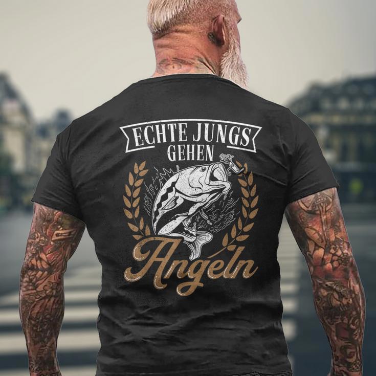 Echte Jungs Gehen Angeln Angler Fischer Real Boys T-Shirt mit Rückendruck Geschenke für alte Männer