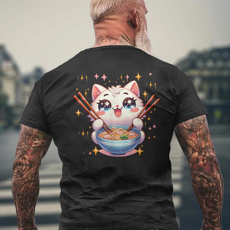 Katze Ramen Essen Nudeln Manga Anime Japanisch Kawaii Cute T-Shirt mit Rückendruck Geschenke für alte Männer