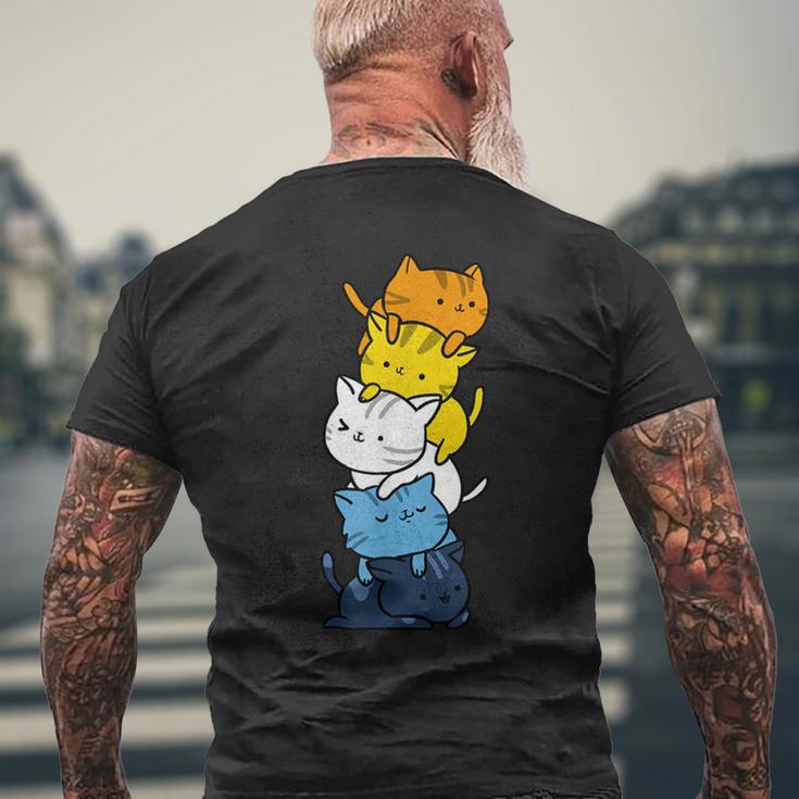 Kawaii Katzen-Haufen Aroace Pride Flagge T-Shirt mit Rückendruck Geschenke für alte Männer