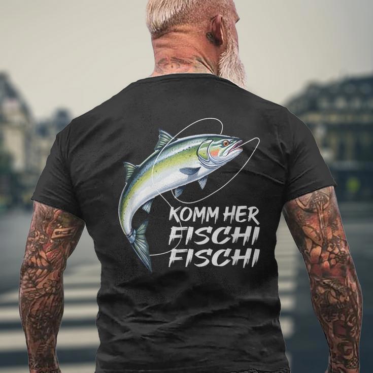 Komm Her Fischi Fischi Slogan Fishing T-Shirt mit Rückendruck Geschenke für alte Männer