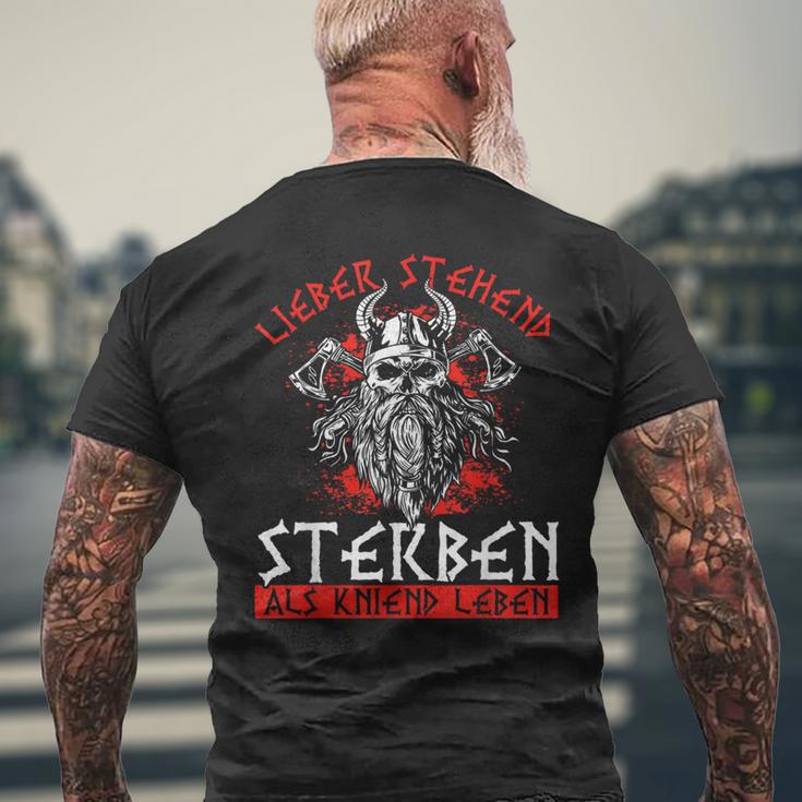 Lieber Stehend Sterben Als Kniend Leben Tattoo German Rock T-Shirt mit Rückendruck Geschenke für alte Männer