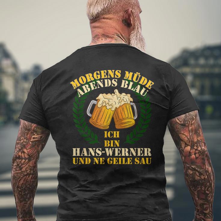 Morgens Müde Abends Blue Hans-Werner T-Shirt mit Rückendruck Geschenke für alte Männer