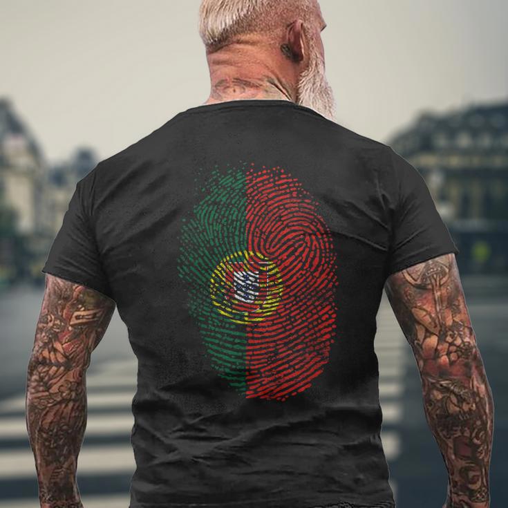 Portugal Flag Fingerprint T-Shirt mit Rückendruck Geschenke für alte Männer