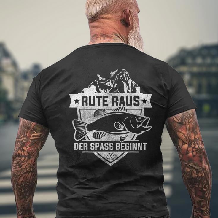 Rute Raus Der Spass Beginnt Fischer Angler T-Shirt mit Rückendruck Geschenke für alte Männer