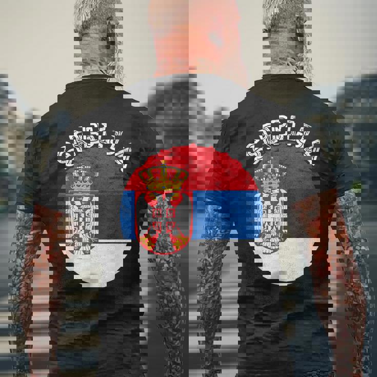 Serbian Pride Srbija Serbia Bandiera Serba Emblema Serbo T-shirt da uomo con stampa posteriore Regalos para ancianos