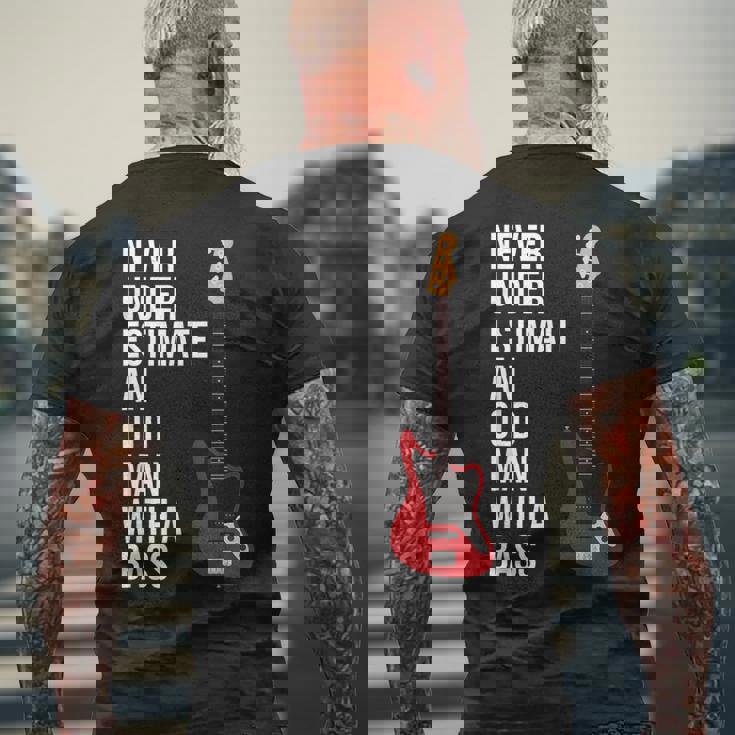 Never Underestimate An Old Man With A Bass For Men T-shirt da uomo con stampa posteriore Regalos para ancianos