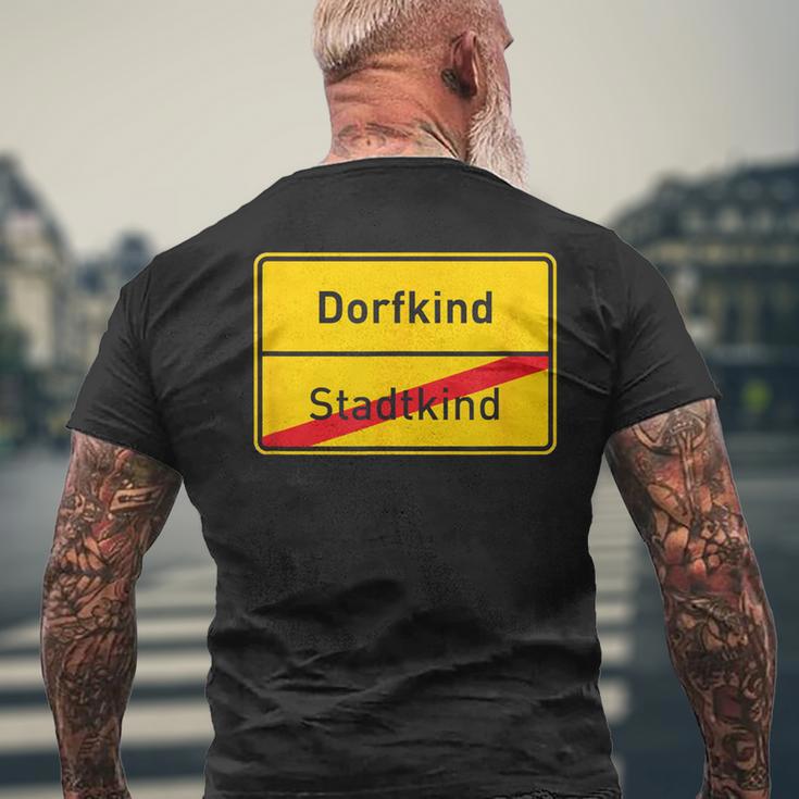 Village Sign Dorfkind Stadtkind T-Shirt mit Rückendruck Geschenke für alte Männer