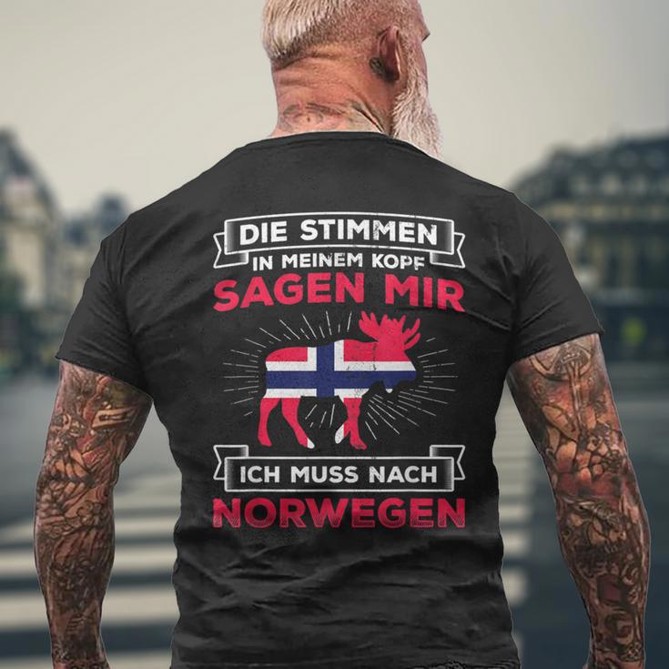 Voices Sagen Ich Muss Nach Norway Elk Flag Norway T-Shirt mit Rückendruck Geschenke für alte Männer