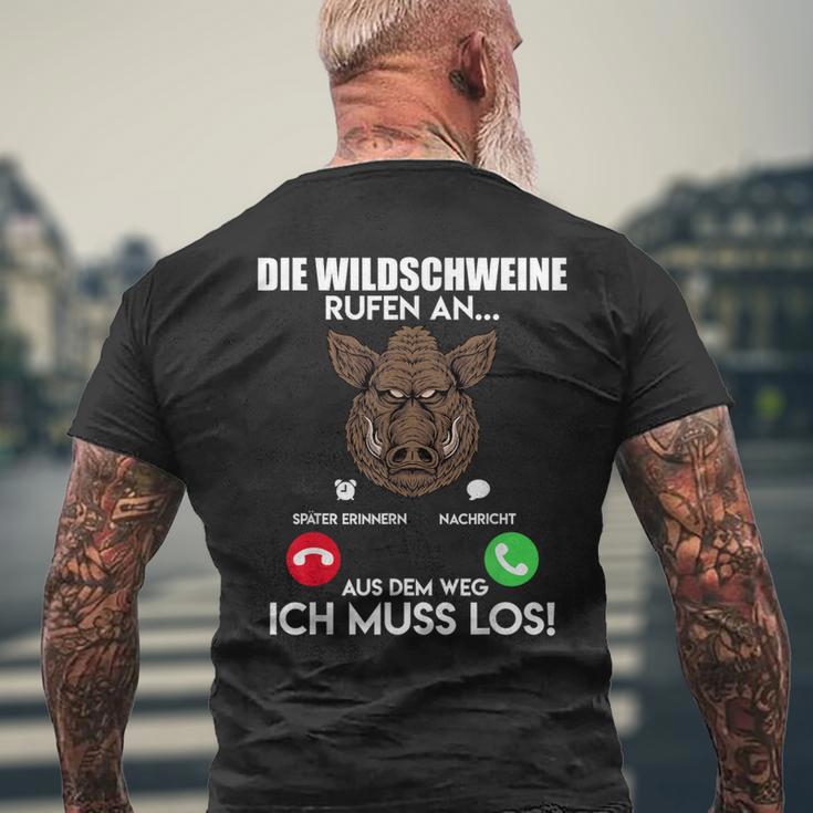 Wildschweinjagd Die Wildschweine Rufen An Muss Los Jäger T-Shirt mit Rückendruck Geschenke für alte Männer