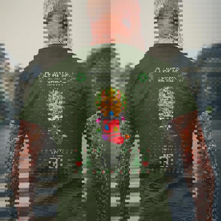 Ugly Christmas Sweater Cat Ugly Sweater Christmas Lights Cat Men's T-shirt Back Print Gifts for Old Men